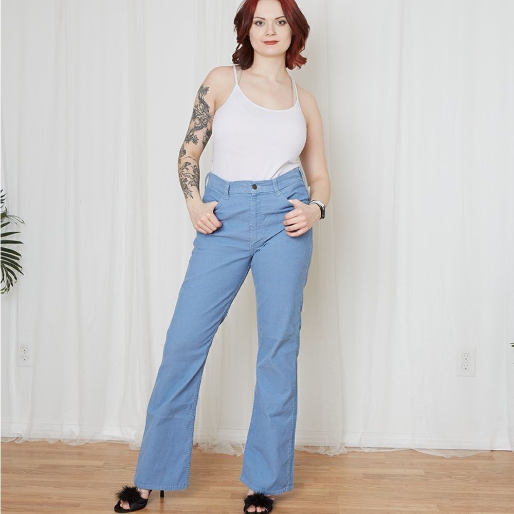 Vintage 70s JC Penney Blue Corduroy Flare Leg Pants 32/33